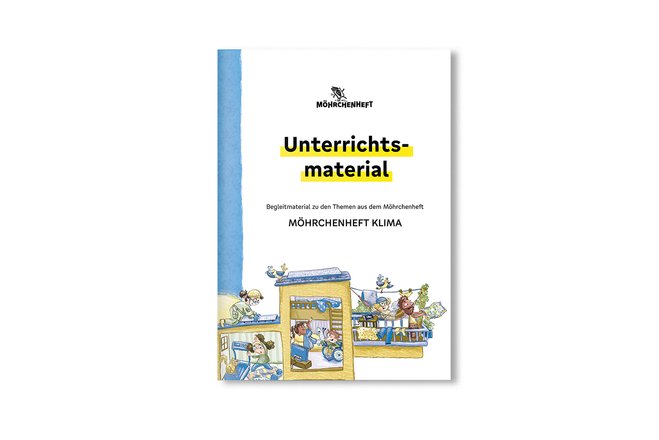 Cover mit einer Illustration eines Wohnhauses, Schriftzug "Unterrichtsmaterial"